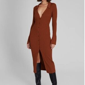 Ribbed Collared Cardigan Dress